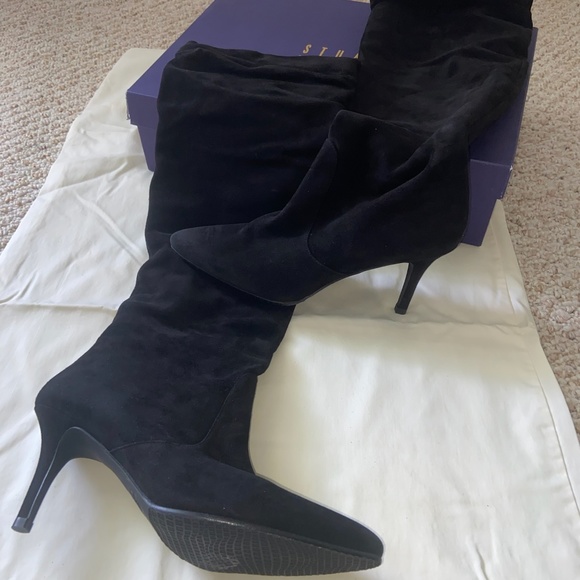 Stuart Weitzman Long Black Velvet Boots Size 8.5 - Picture 2 of 7